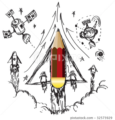 Pencil idea spaceship illustration vector Pencil idea spaceship illustration vector 32573929