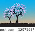 Trees hearts silhouette illustration on blue sky  32573937