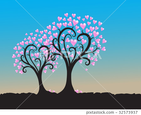 Trees hearts silhouette illustration on blue sky  32573937