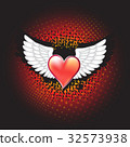 White wings with decorative red heart on grunge  32573938
