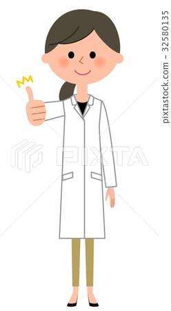 White coat woman thumbs up 32580135