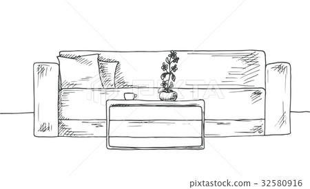 Linear sketch of an interior. Room plan. 32580916