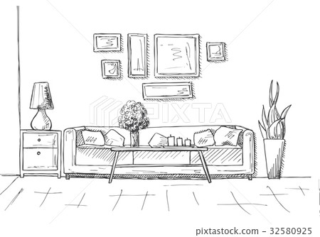 Linear sketch of an interior. Linear sketch of an interior. 32580925