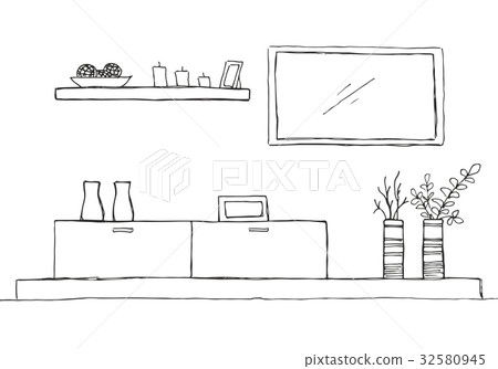 Bookcase, dresser with TV and shelves. 32580945