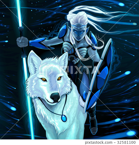 Elf with white wolf 32581100