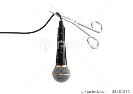 Microphone with scissors, 3D rendering 32581975