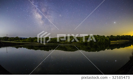 mily way and reflection in water 32585473