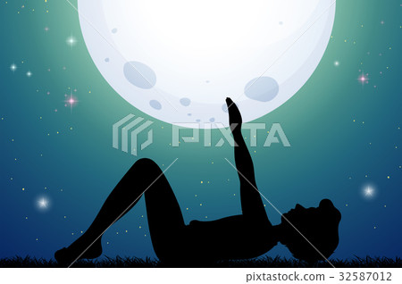 Silhouette man doing yoga at night 32587012