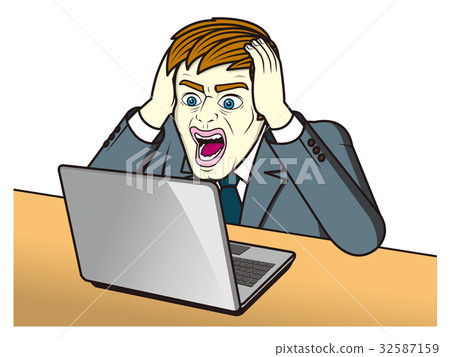 一個人驚訝地看到一台電腦 一個人驚訝地看到一台電腦 32587159