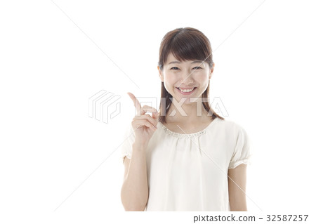 A woman with a pointing pose A woman with a pointing pose 32587257