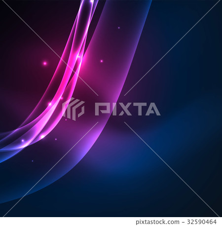 Energy lines, glowing waves in the dark, vector 32590464