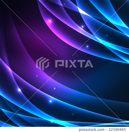 Energy lines, glowing waves in the dark, vector 32590465