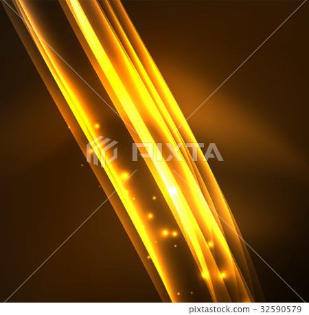 Energy lines, glowing waves in the dark, vector 32590579