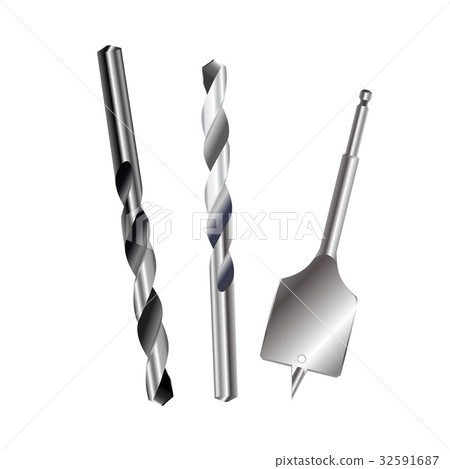 Drill Bit metal set isolated on white background. 32591687