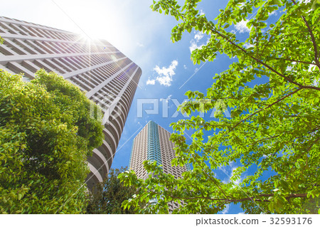 Urban landscape with tower apartment 32593176