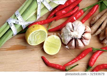 Vegetable ingredients for spicy soup Vegetable ingredients for spicy soup 32593679