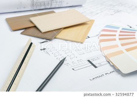 material samples on architectural drawings 32594877