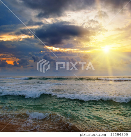 Evening sunset over tropical ocean. Evening sunset over tropical ocean. 32594899