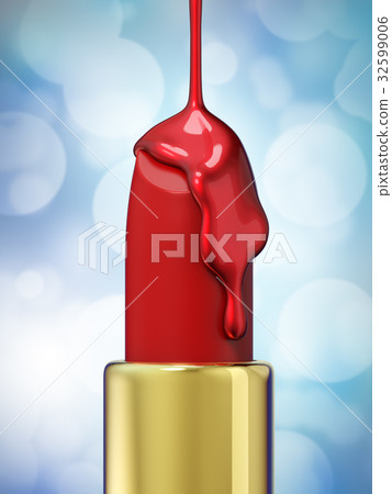 Red lipstick on blue bokeh background 32599006