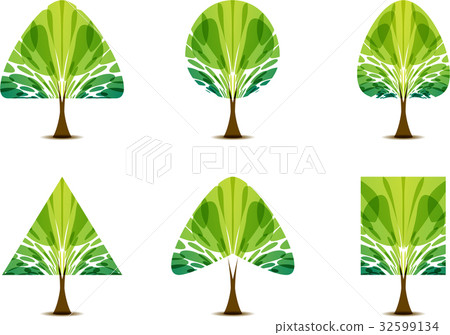 Set green tree icon with different crown shape 32599134