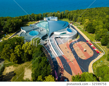 Aerial view of the Amber Hall theatre in resort 32599758