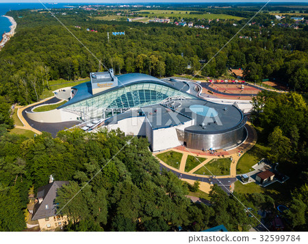 Aerial view of the Amber Hall theatre in resort 32599784