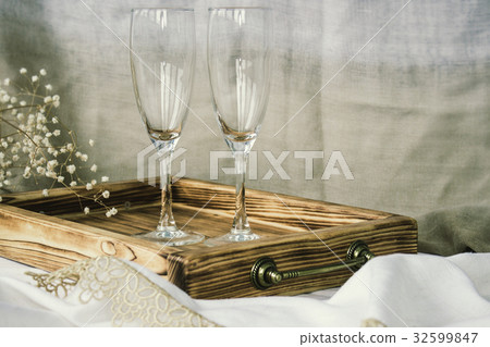 Pair of wine glasses, champagne flutes vintage 32599847