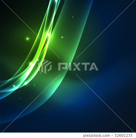 Energy lines, glowing waves in the dark, vector 32601235