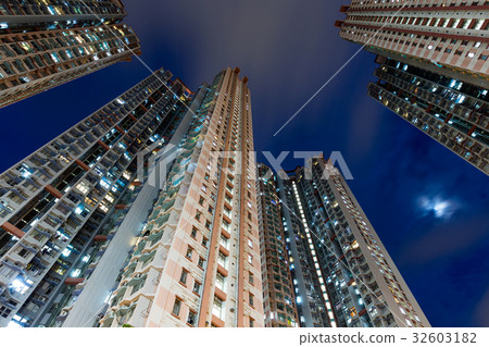 Residential building from low angle at night 32603182