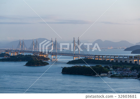 Japanese Great Seto Bridge at evening Japanese Great Seto Bridge at evening 32603681
