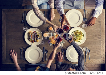 Friends Gathering Eating Food Together Happiness Friends Gathering Eating Food Together Happiness 32604241