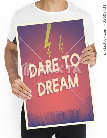 People holding aspiration word quote banner board 32605431