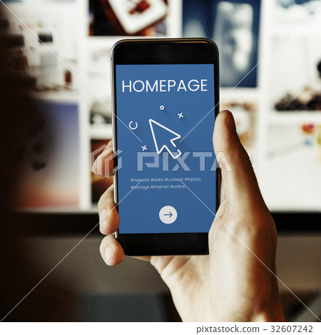 Hands working on digital device network graphic overlay Hands working on digital device network graphic overlay 32607242