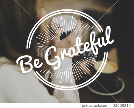 Grateful Happiness Life Attitude Positivity Word Graphic Stamp 32608213