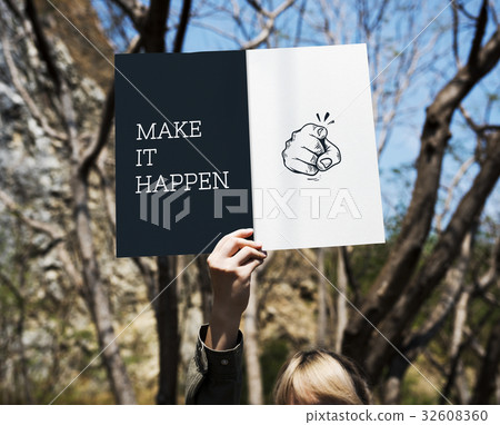 Illustration of pointing finger with motivated aspirations 32608360