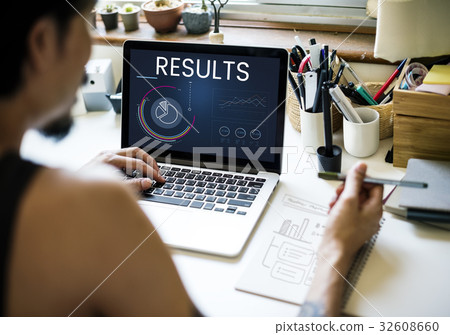 Graphic of business graph data analysis on laptop Graphic of business graph data analysis on laptop 32608660