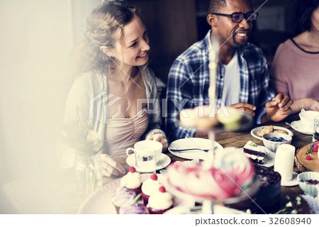 Friends Gathering Together on Tea Party Eating Cakes Enjoyment h Friends Gathering Together on Tea Party Eating Cakes Enjoyment h 32608940
