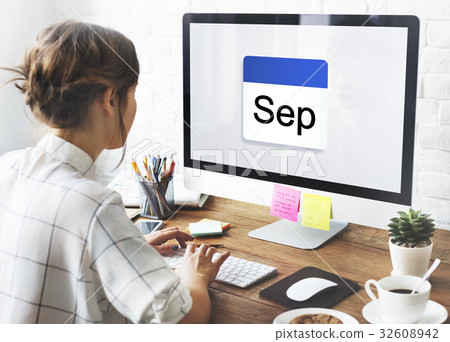 Illustration of calendar schedule planning on computer Illustration of calendar schedule planning on computer 32608942