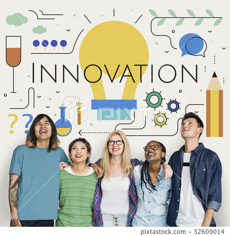 Students with Illustration of creativity ideas light bulb Students with Illustration of creativity ideas light bulb 32609014