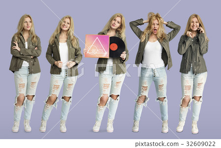 Young Women Set Gesture Standing Studio Portrait Isolated 32609022
