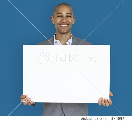 Businessman Smiling Happiness Holding Placard Copy Space Concept 32609231