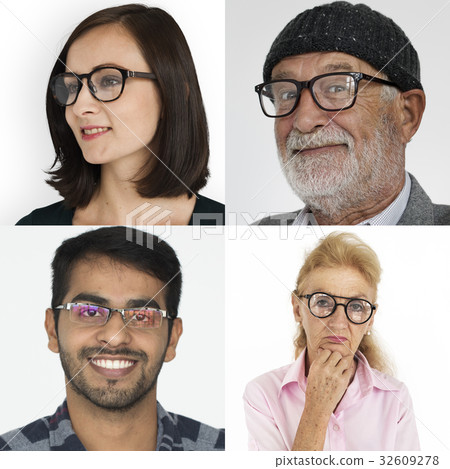 Set of Diversity People Wearing Eyeglasses Studio Collage Set of Diversity People Wearing Eyeglasses Studio Collage 32609278