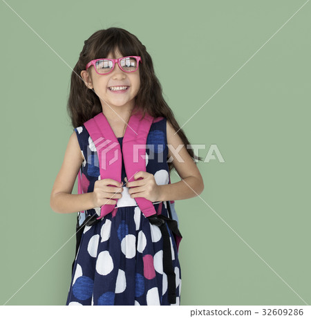 Little Girl Backpack Glasses Smiling 32609286