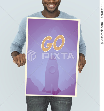 People holding aspiration word quote banner board 32609388