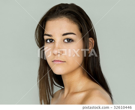 Woman portrait shoot with staring face 32610446