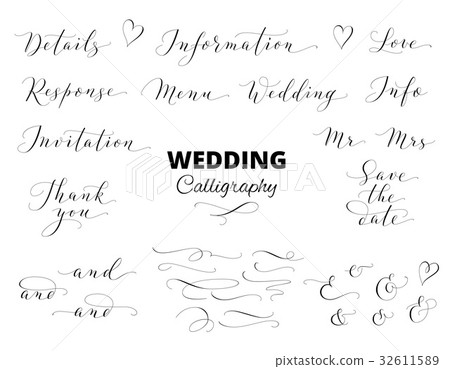 Wedding hand written calligraphy set isolated on Wedding hand written calligraphy set isolated on 32611589