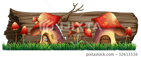 Mushroom houses by the log Mushroom houses by the log 32613316