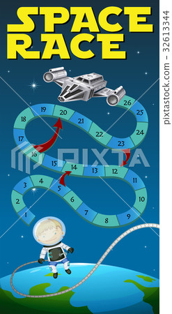 game template with astronaut and spaceship stock illustration