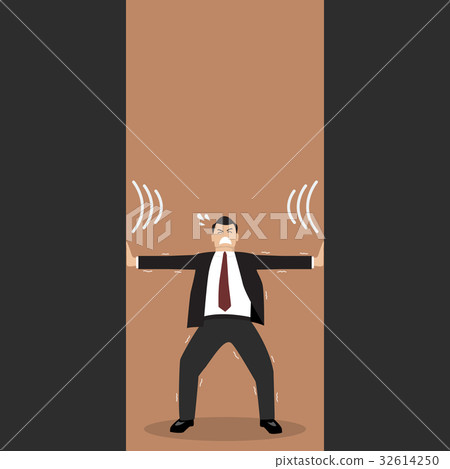 Businessman pushing against squeezing walls 32614250