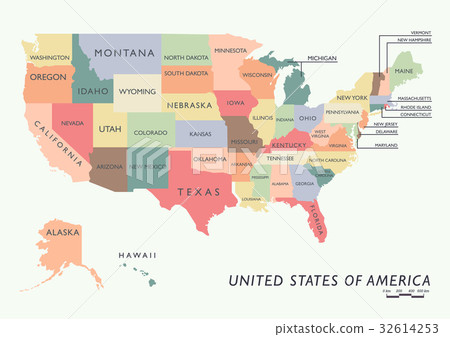 Colorful USA map with name of states 32614253